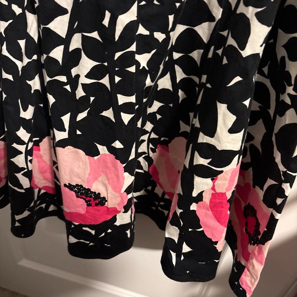 Nine West Sleeveless Corset Dress Black/white/pink Floral Border Fit Flare 12 - Picture 3 of 5